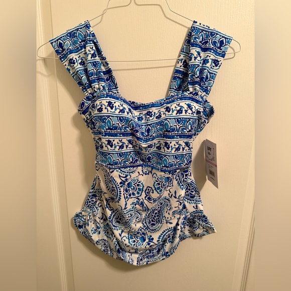 Maxine of Hollywood Other - Maxine of Hollywood Positano Paisley Cap Sleeve Tankini Top Swimsuit in Blue